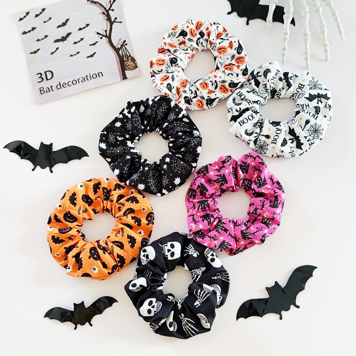 Women's Elastic Cloth Hair Ties Dark Halloween Pumpkin Skull Print
