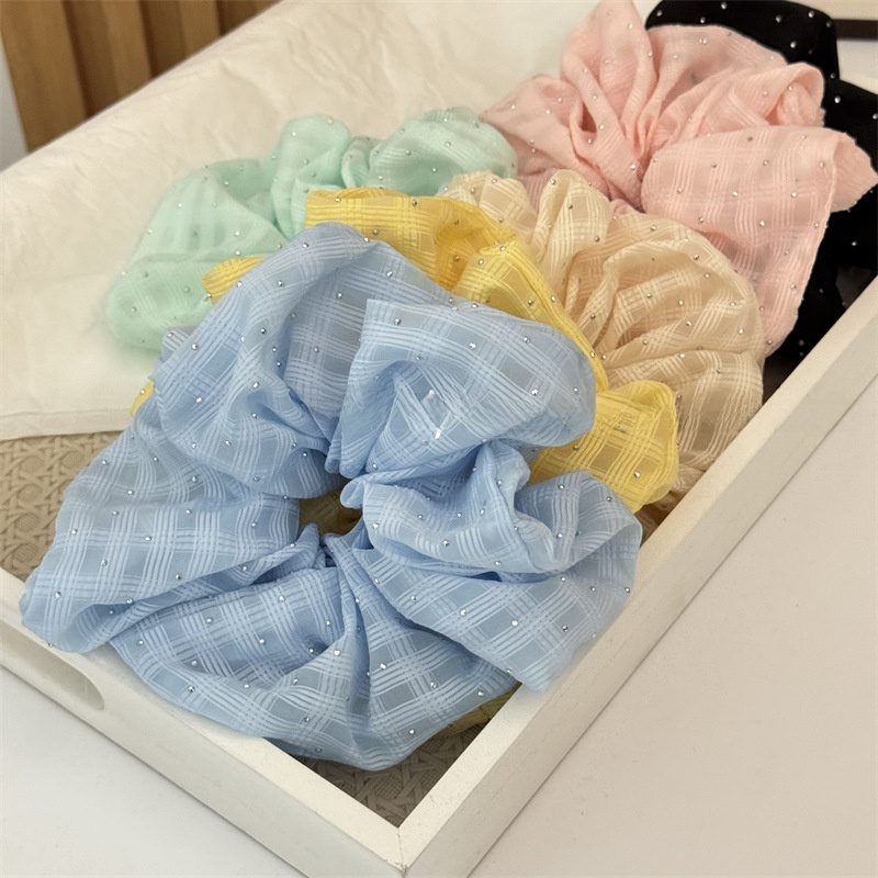 Women's Stylish Rhinestone Cloth Scrunchies Checkered Plaid Hair Tie