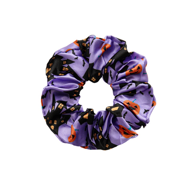 Women's Halloween Cartoon Print Satin Scrunchie Festive Party Hair Tie