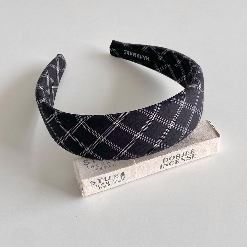 Women's Spring Casual Cloth Hair Band Tie Black And White Plaid