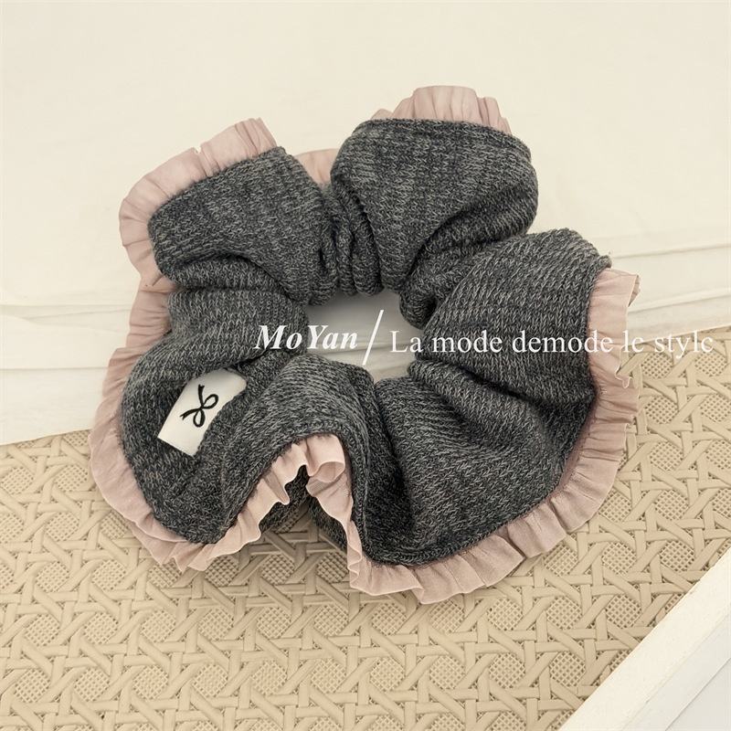 Women's Retro Everyday Soft Knit Hair Tie Grey Floral Color Block