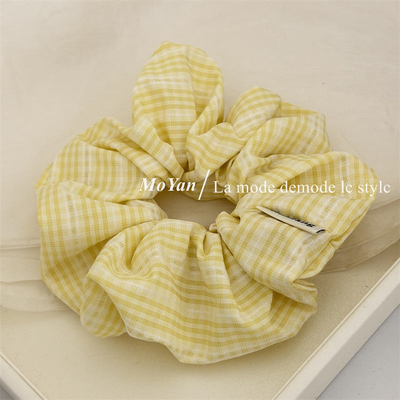 Women's Spring Korean Cloth Hair Tie Scrunchie Yellow & Green Plaid