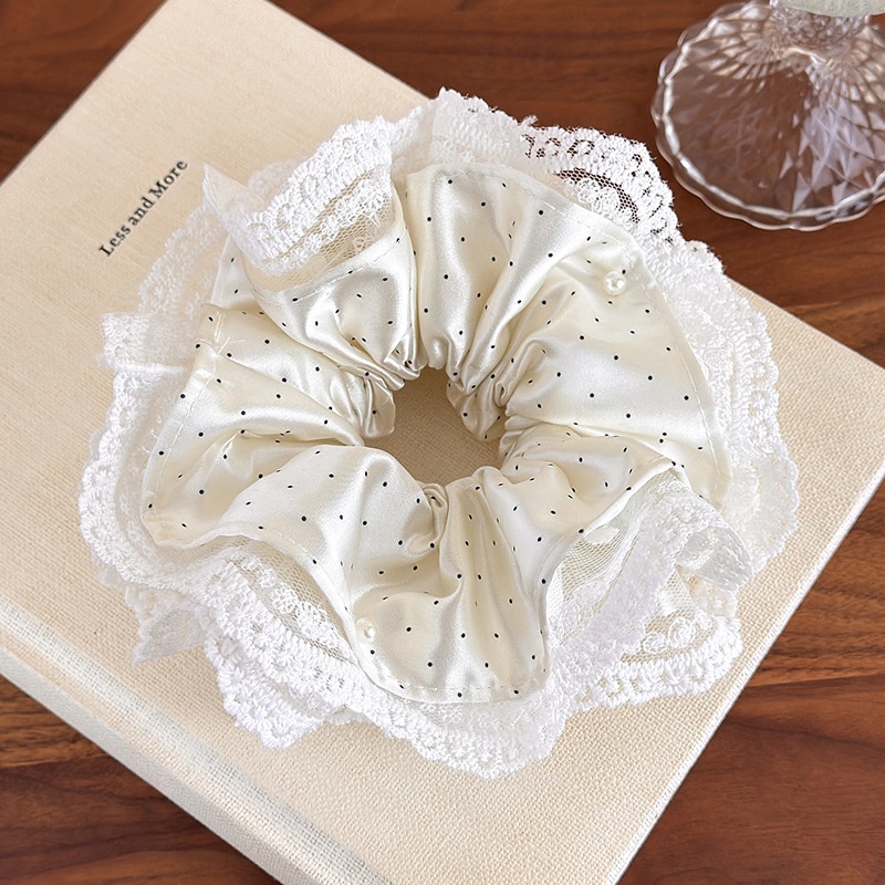 Women's Elegant French Polyester Hair Tie For Daily Wear Polka Dots