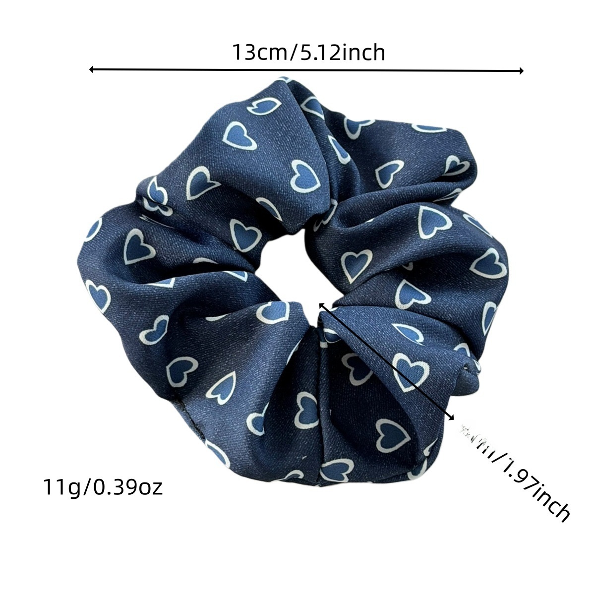 Women's Vintage Denim Hair Tie Band Accessory Blue Heart Shaped Print
