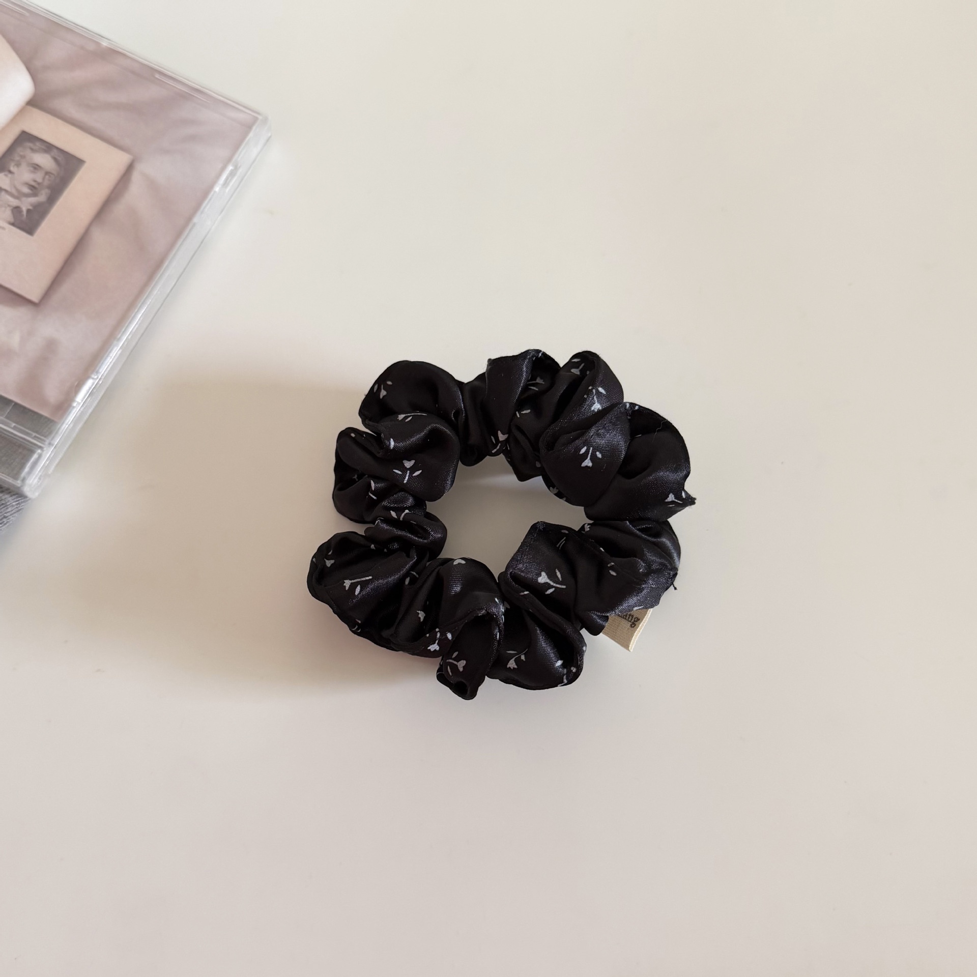 Women's Spring Satin Scrunchie Hair Accessory Black Ditsy Floral