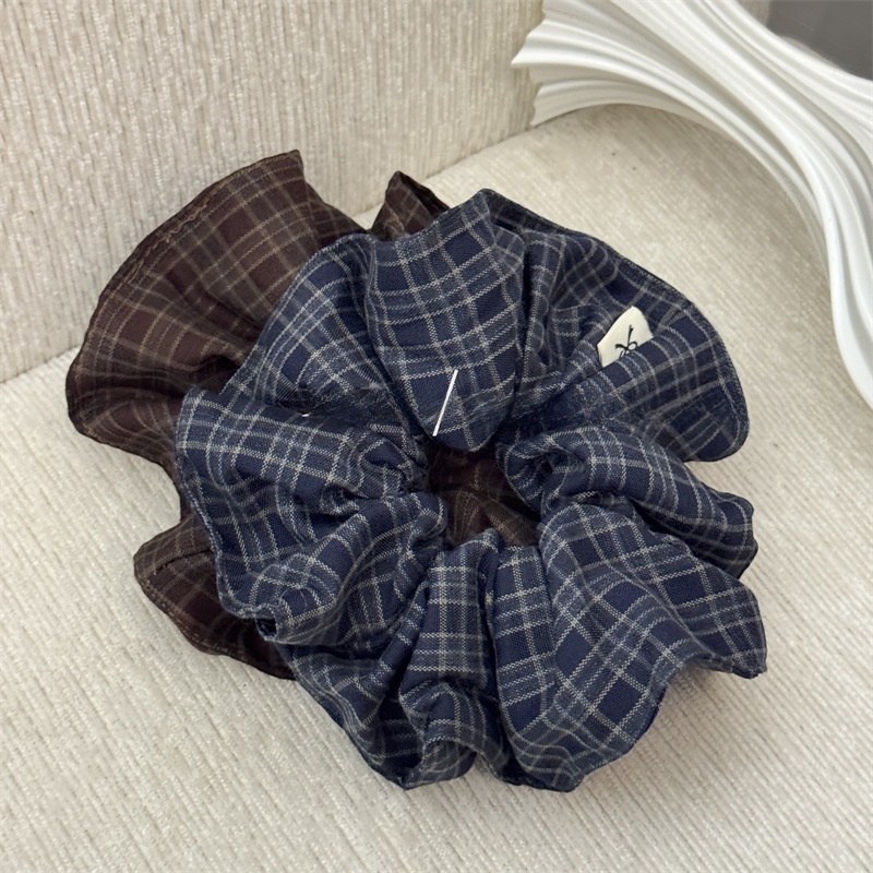 Women's Stylish Soft Cloth Scrunchie Hair Tie Navy Blue Fuchsia Plaid
