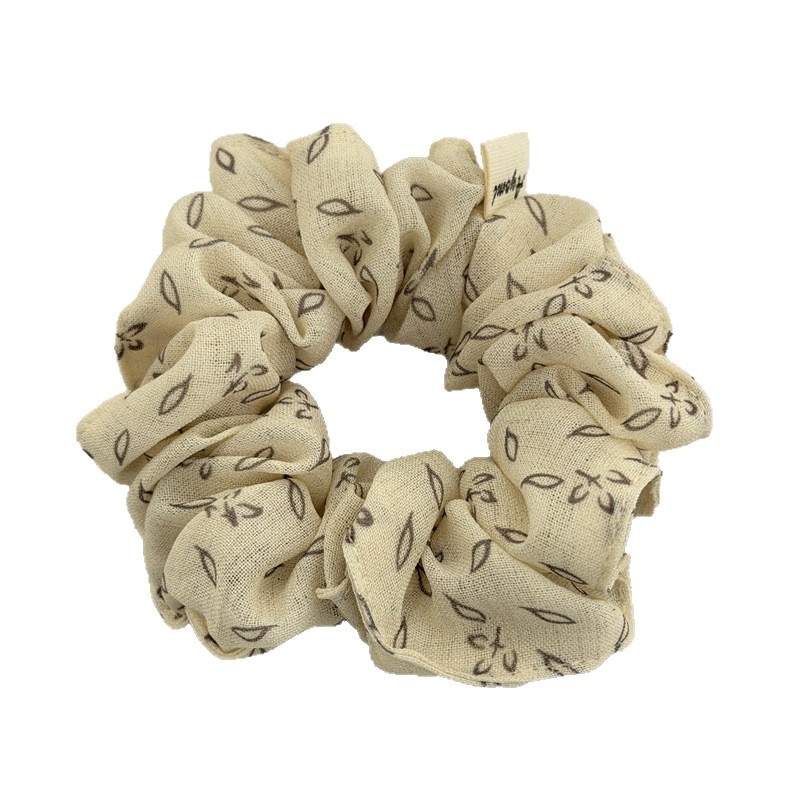 Women's Spring Cloth Heart Shape Hair Tie Beige Plaid Leaf Pattern