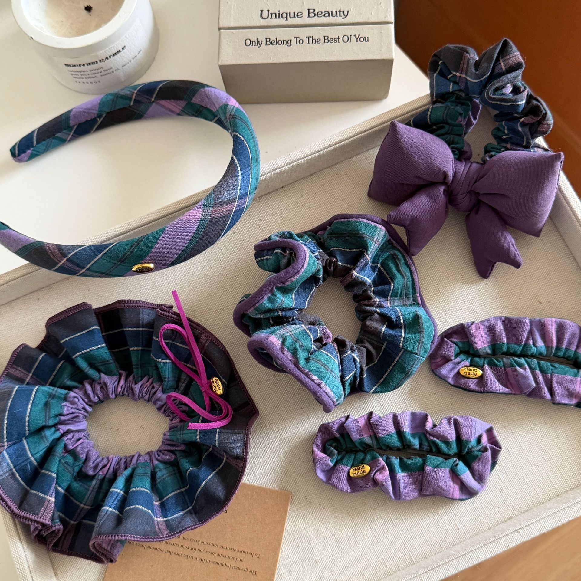 Women's Academy Cloth Scarf Scrunchie Elastic Hair Bands Plaid Pattern