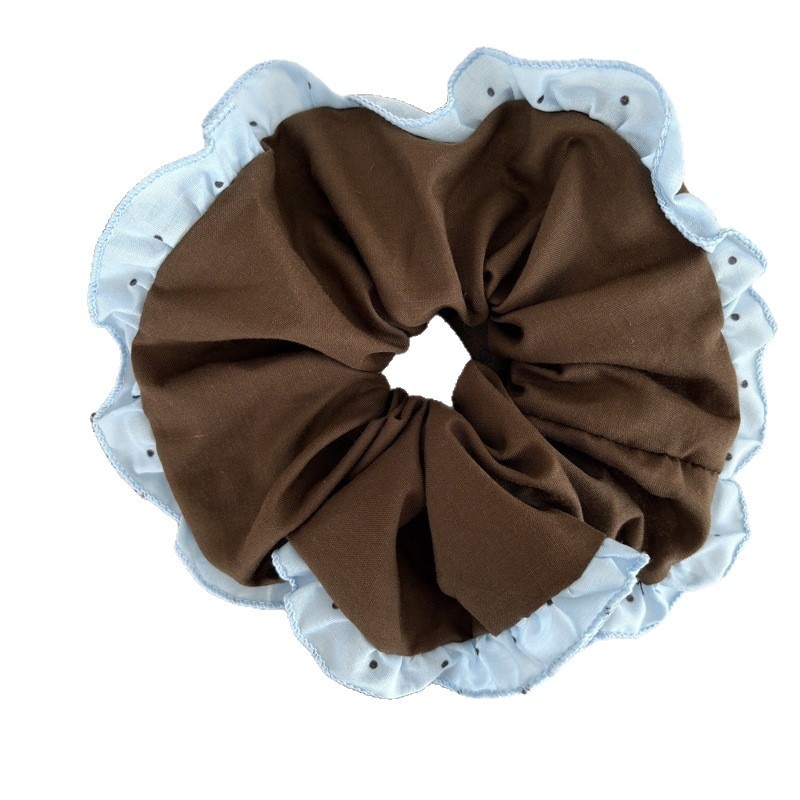 Women's Cloth Lace Scrunchie Ponytail Holder Blue Coffee Striped Plaid