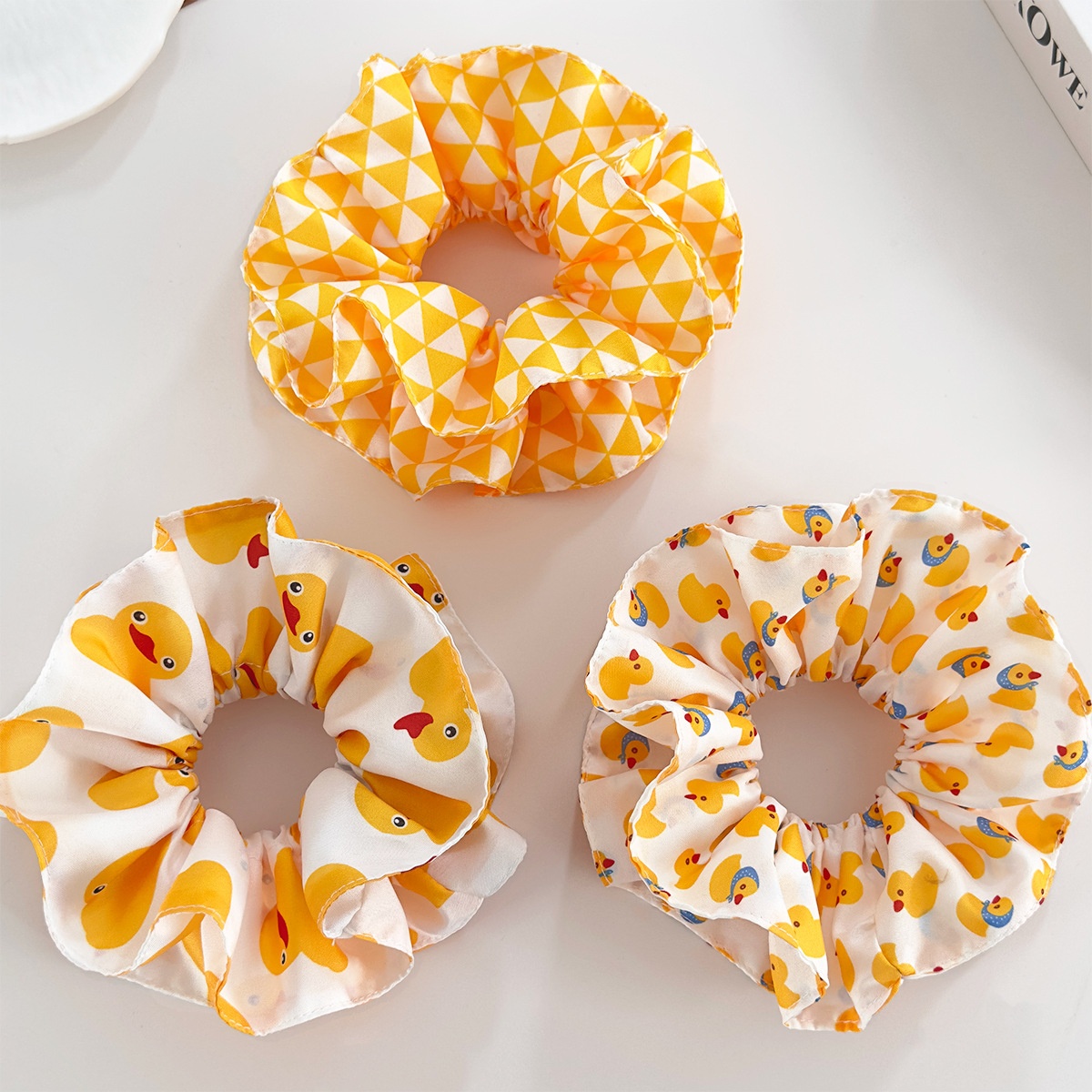 Women's Pleated Cloth Hairband Yellow Cartoon Duck Triangle Pattern