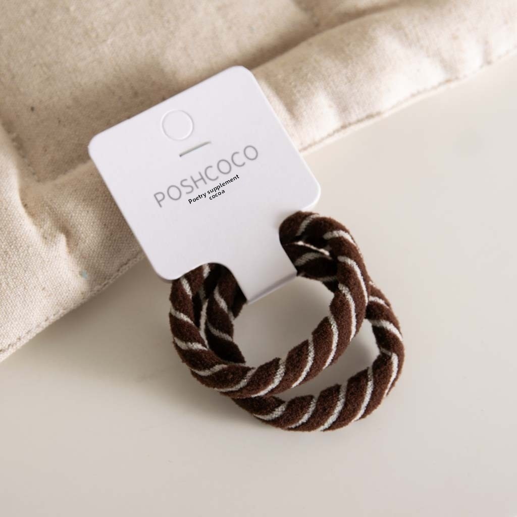 Women's 2Pcs Elastane Hair Ties For Winter Commute Khaki Striped