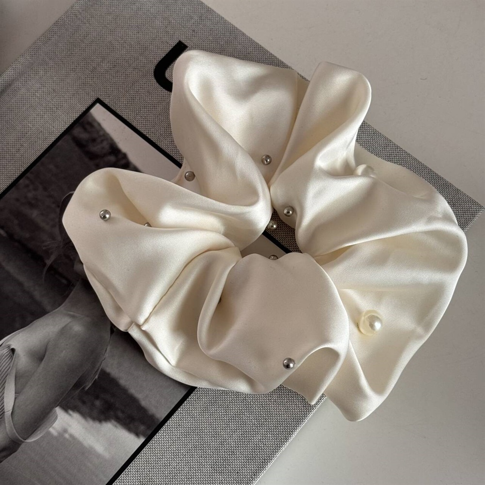 Women's Elegant Bun Hair Scrunchies Irregular Pearl Rivet Satin