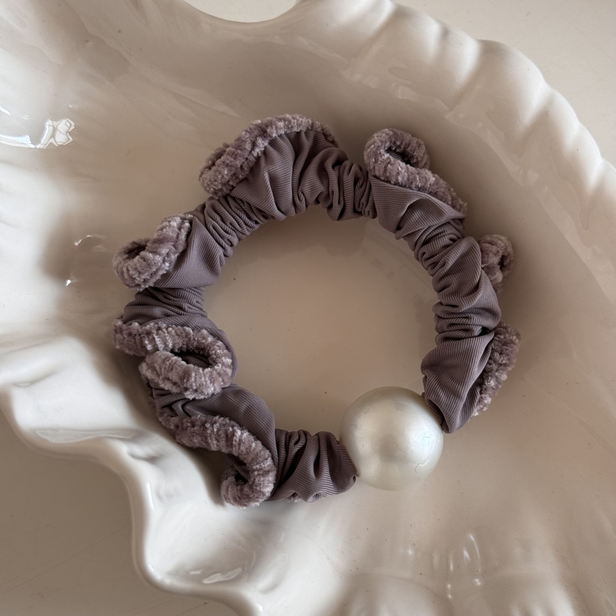 Women's Winter Plush Bow Hair Tie Pearl Khaki Coffee Beige Black