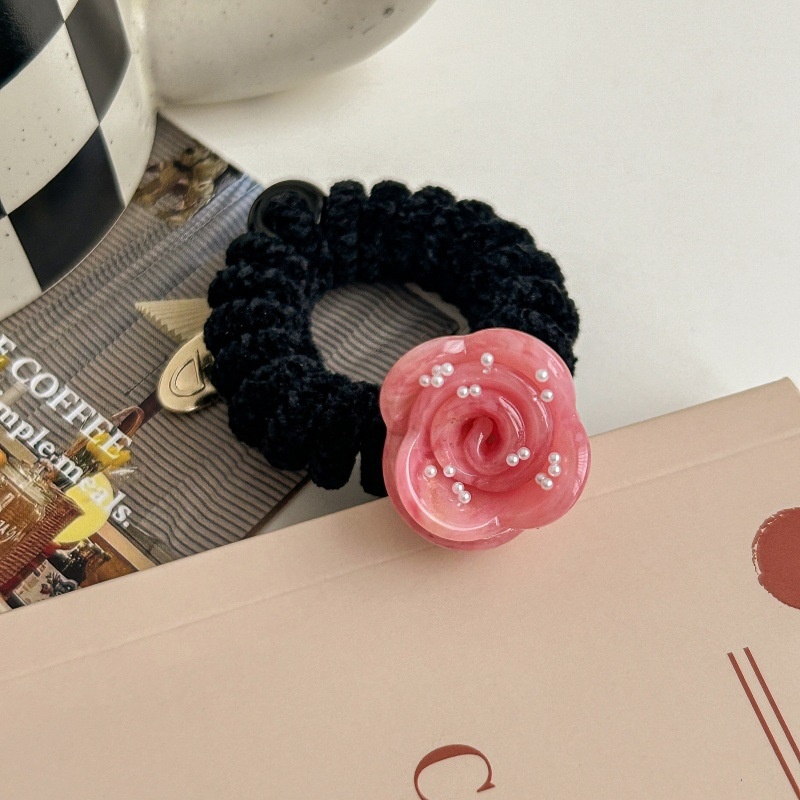 Women's Elastic Acetate Pearl High Ponytail Hair Band Rose