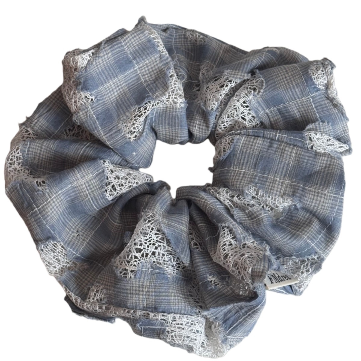 Women's Elegant Cloth Hair Styling Scrunchie Blue Checkered Lace