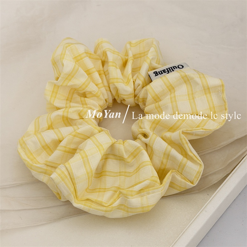 Women's Spring Korean Cloth Hair Tie Scrunchie Yellow & Green Plaid