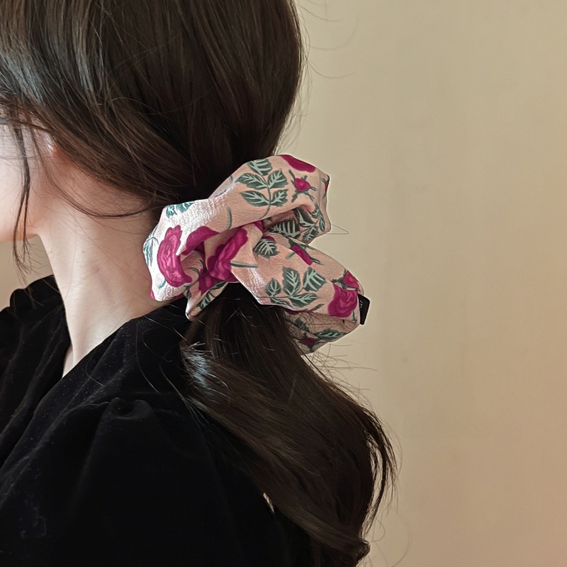 Women's Daily French Fabric Elastic Hair Scrunchie Vintage Rose Floral