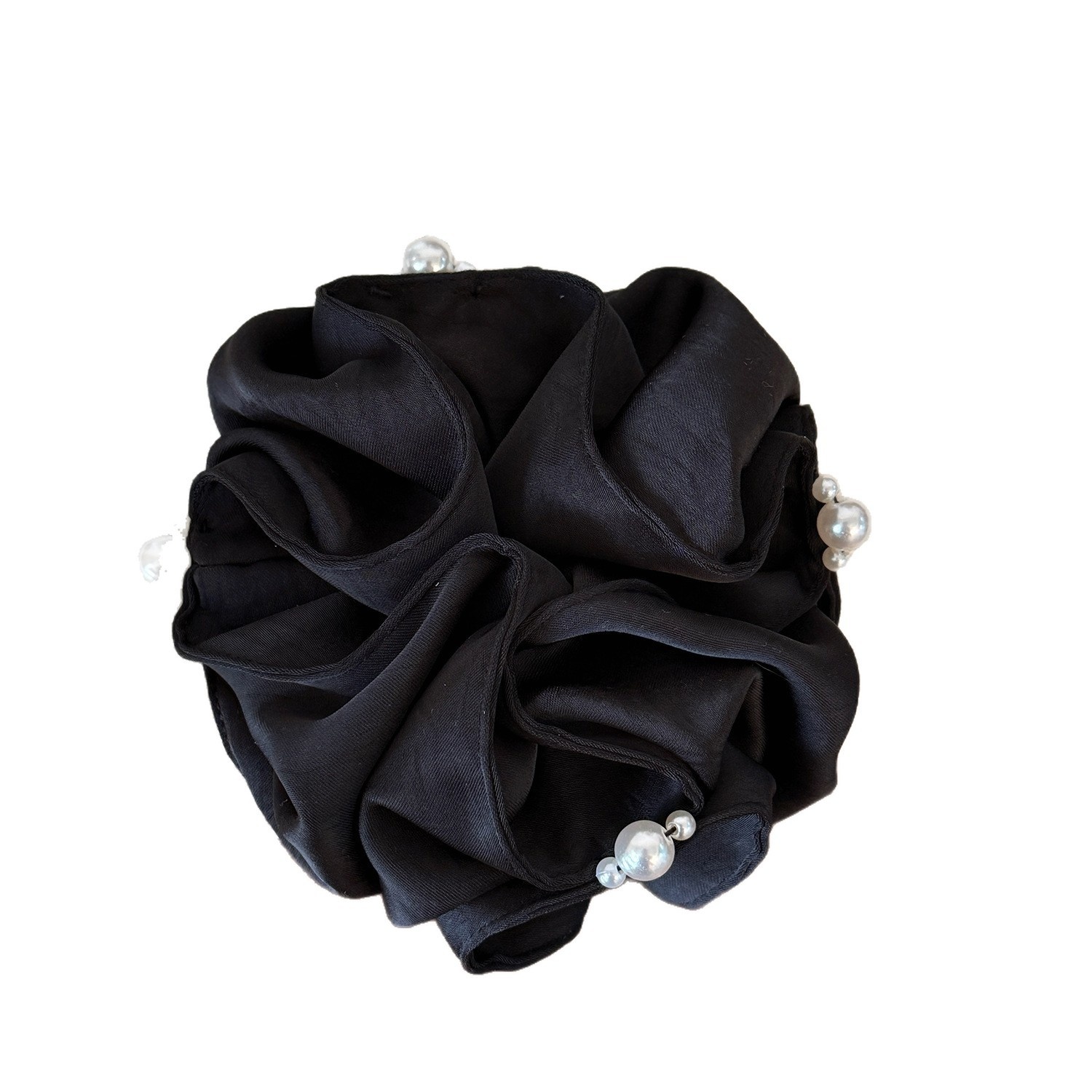Women's Elegant Satin Pearl Pleated Flower Hair Tie Elastic Bun Band