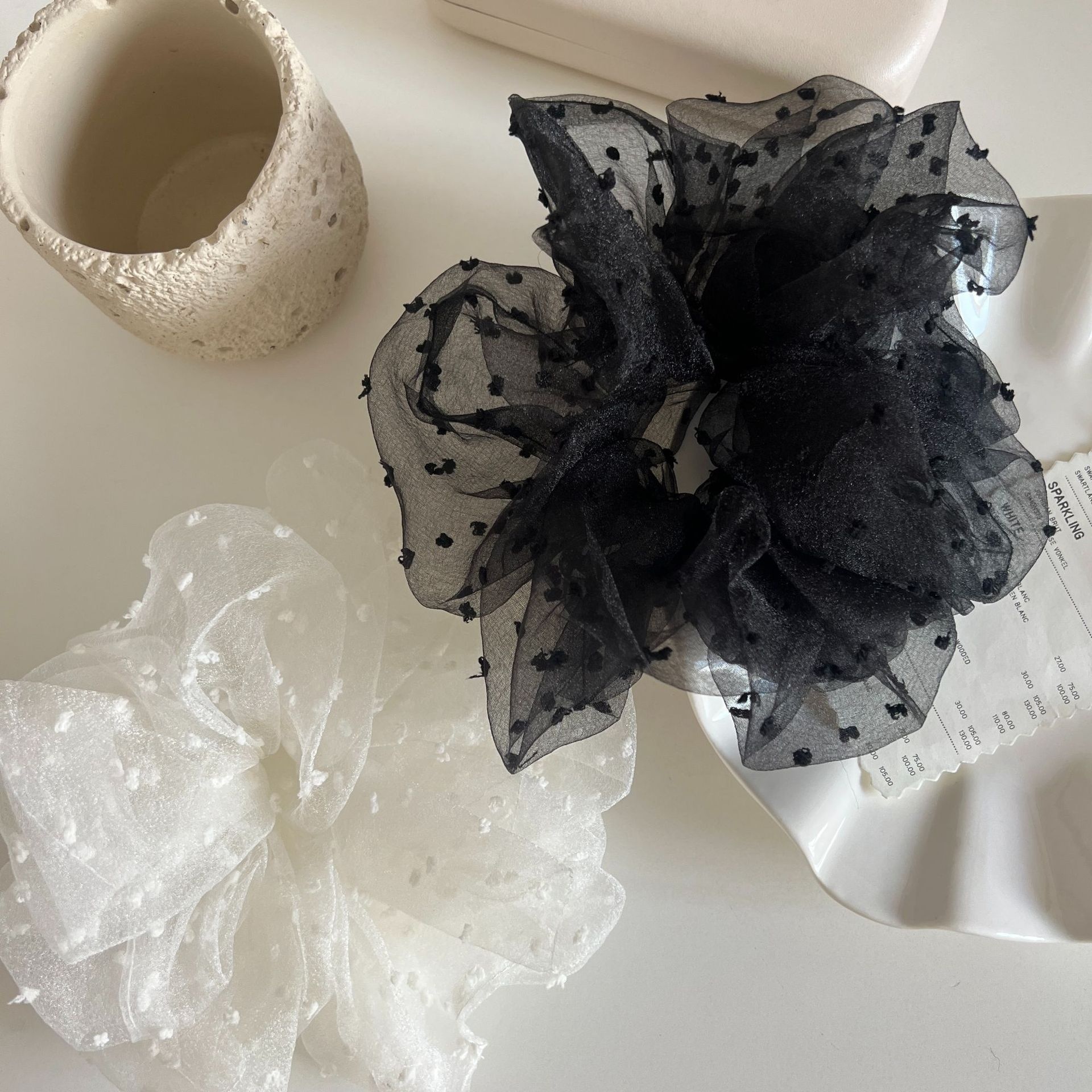 Women's Elegant Cloth Hair Tie Simple Polka Dot Solid Color Daily Scrunchie