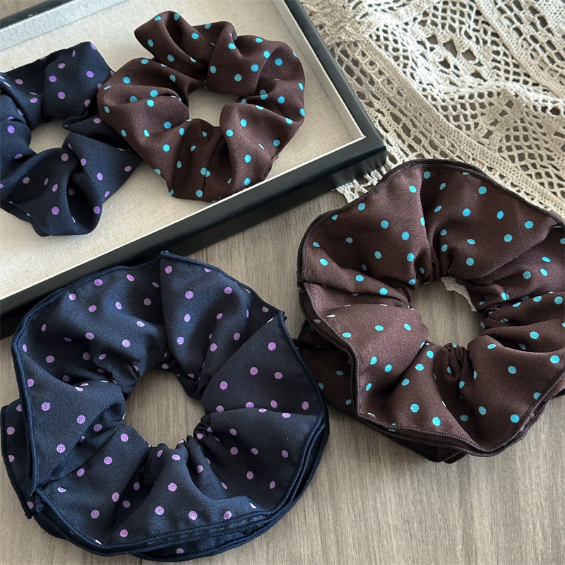 Women's Large Polka Dot Satin Headband French Coffee Black Ethnic Hair Tie