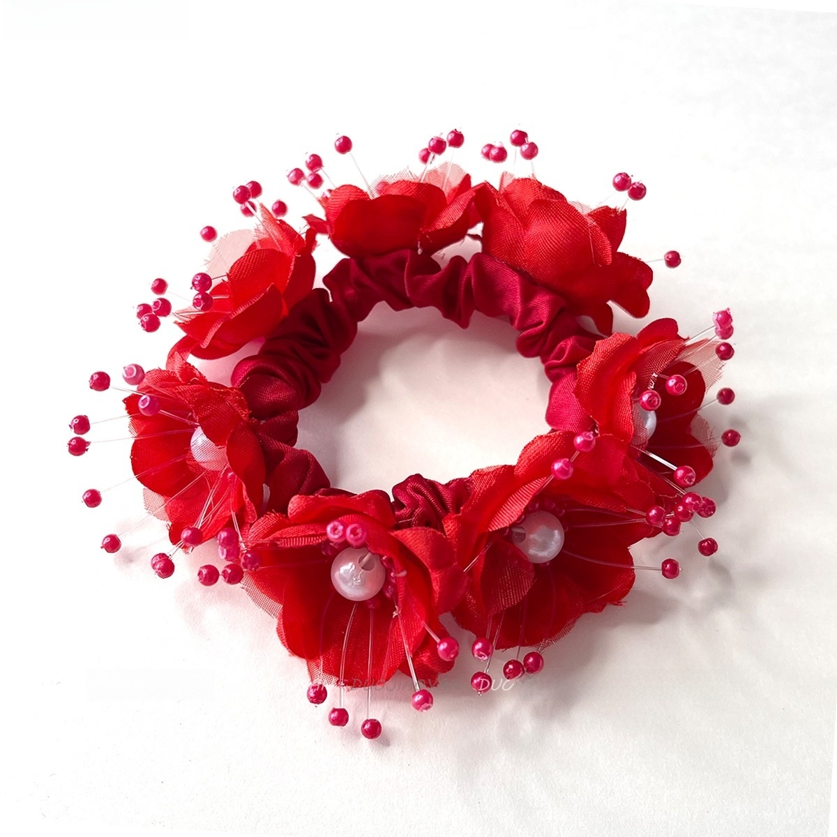 Women's Pearl Organza Vacation Bridal Hair Tie Colorful Floral