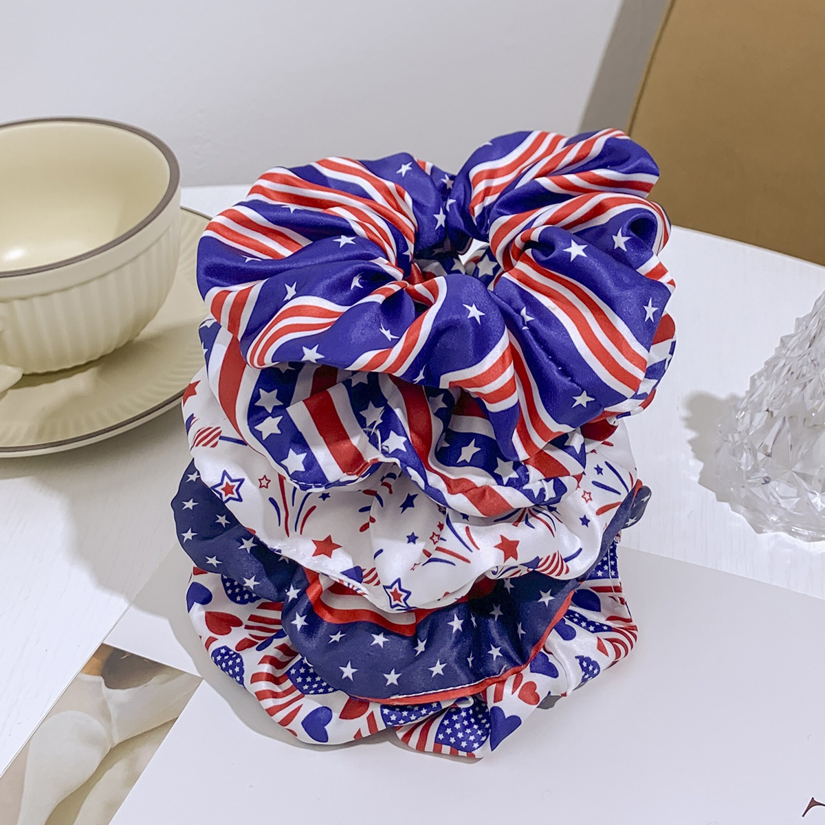 Women's Handmade Cloth Scrunchie Hair Tie American Flag Independence Day