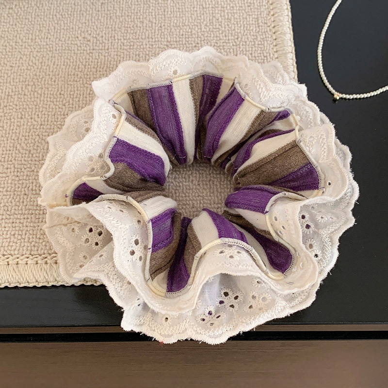 Women's Luxury Cloth Oversized Bow Hair Tie Purple Brown Striped