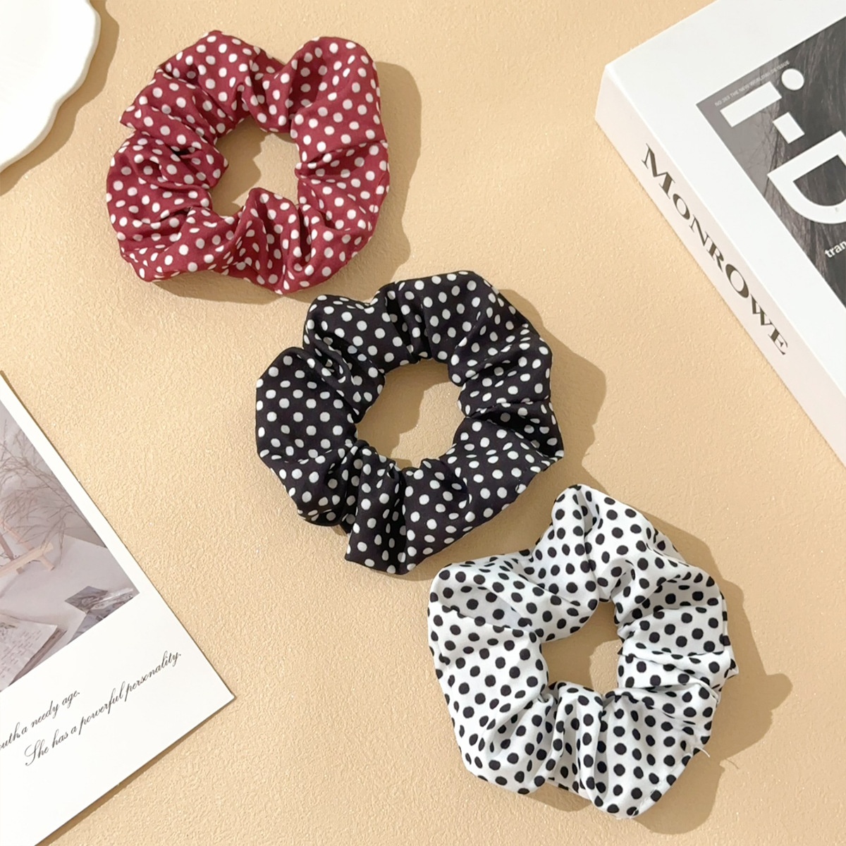 Women's Versatile Cloth Elastic Bun Hair Ties Retro Polka Dot