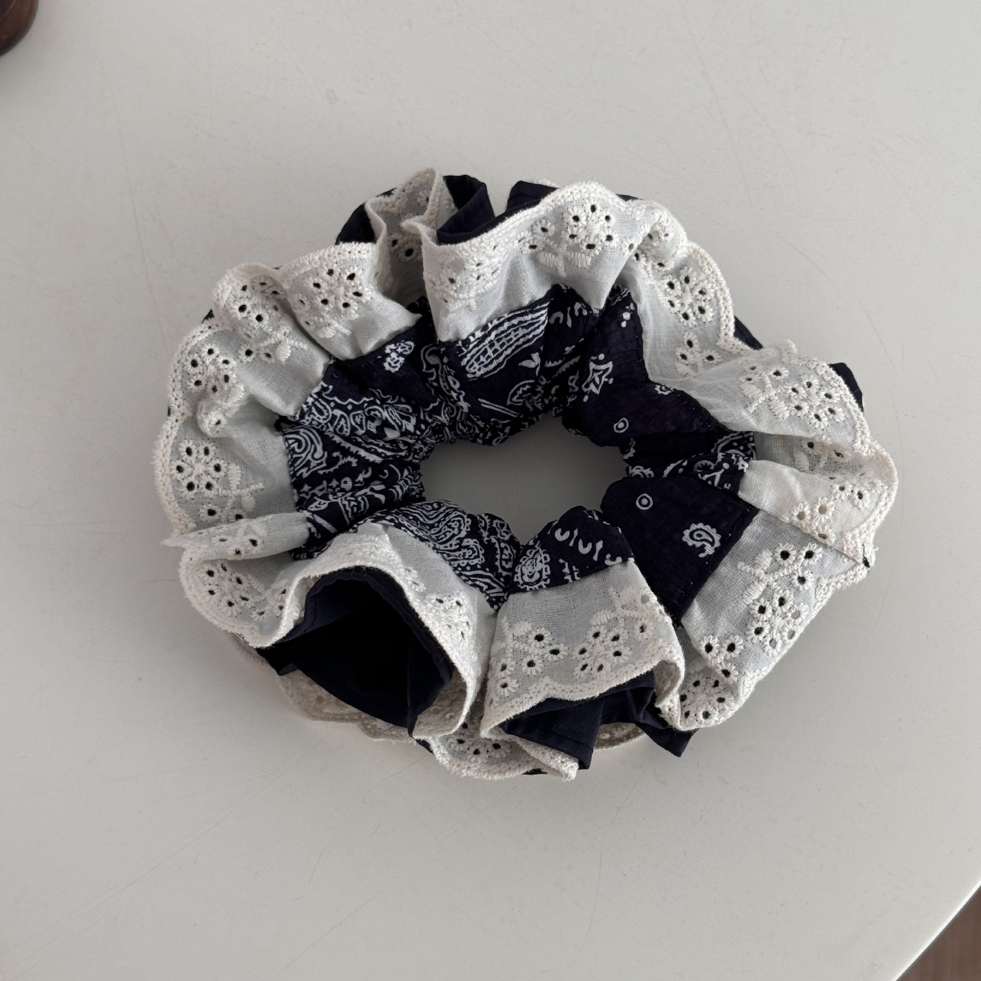 Women's Vintage Summer Bubble Braid Hair Rope Navy Blue Cashew Lace