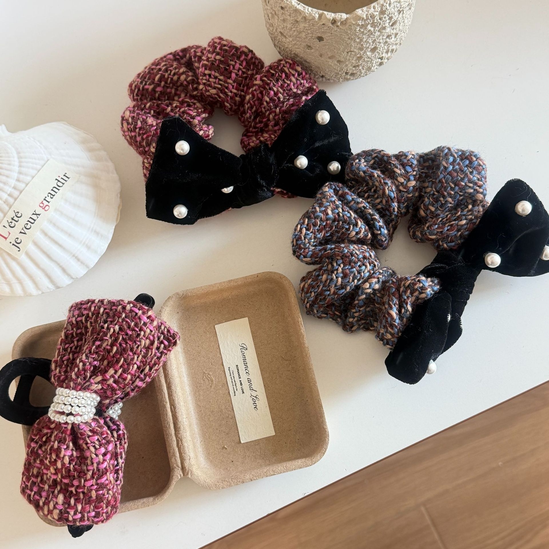 Women's Classic Velvet Bow Headband Hair Tie Red And Pink Bow