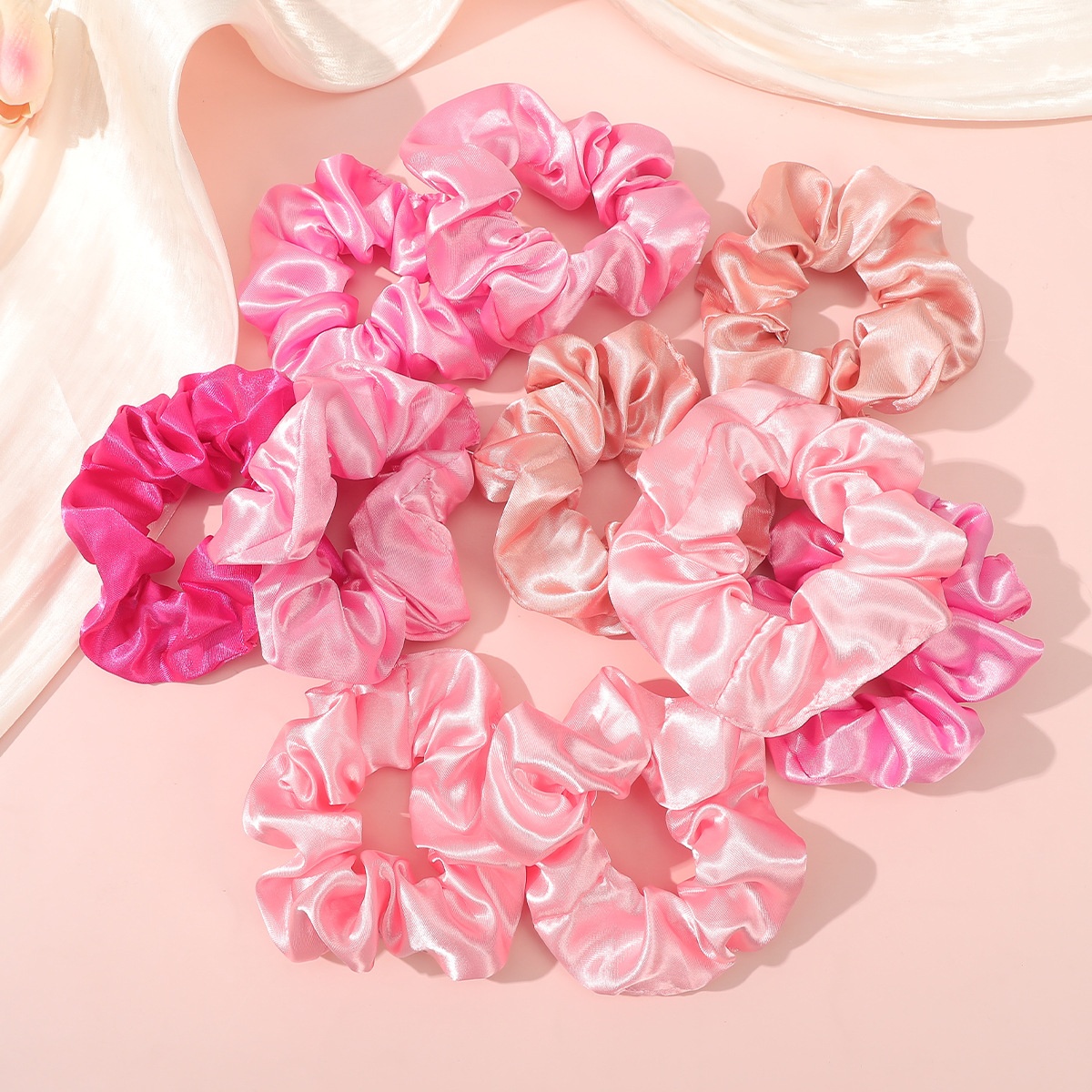 Women's Elegant Satin Scrunchie Winter Hair Accessory Solid Pink