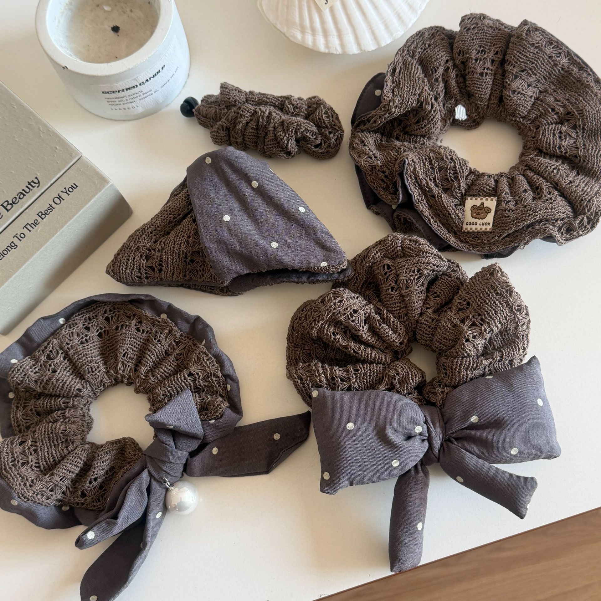 Women's Vintage Knitted Cloth Elastic Hair Tie Scrunchie Bow Knot