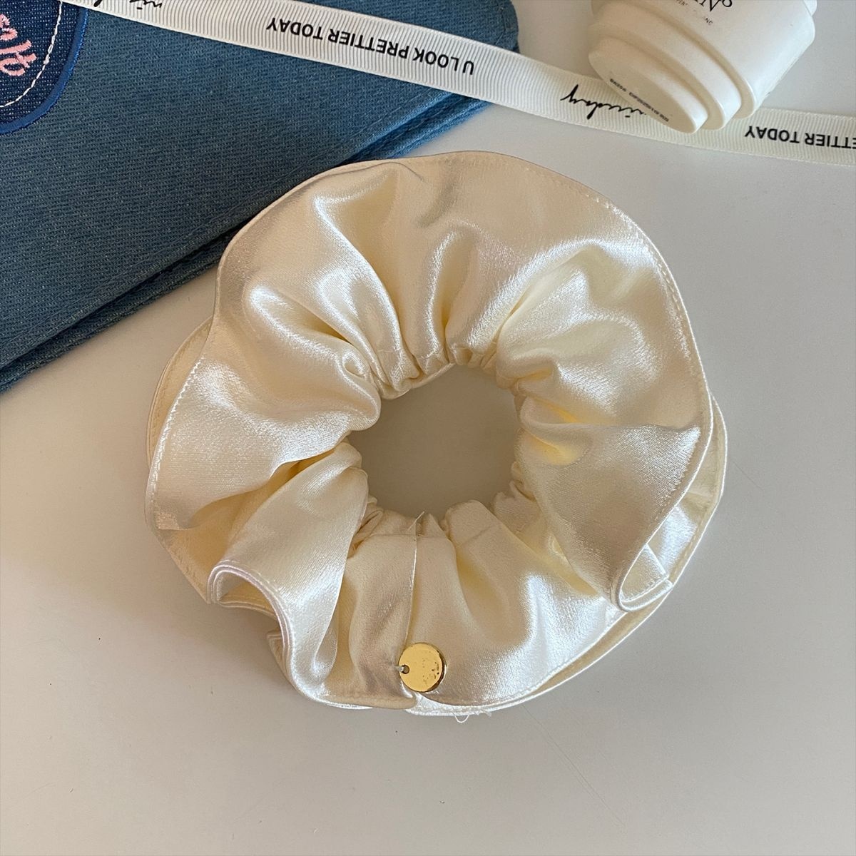 Women Satin Bubble Braid Hair Rope Elegant Spring Hair Tie Solid White