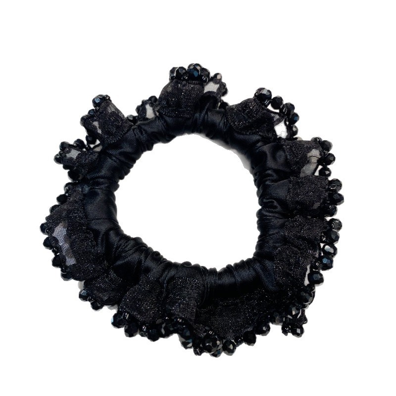 Women's High Elastic Cloth Crystal Daily Hair Bun Tie Solid Grey Black