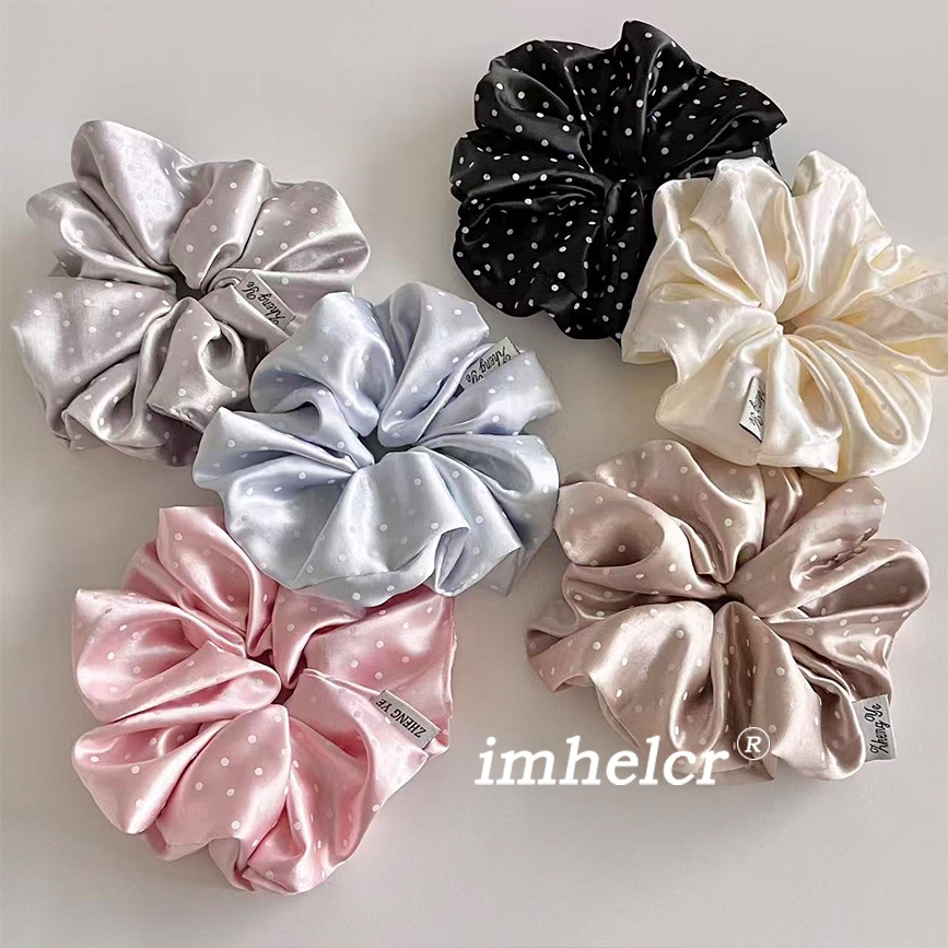 Women's Satin Rubber Band Hair Tie For Daily Commute Pink Polka Dots