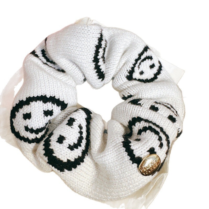 Women's Winter Plush Seamless High Ponytail Hair Tie Smiley Face