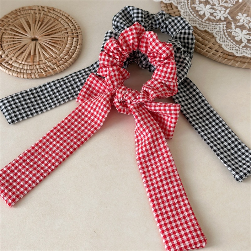 Women's Plaid Fabric Bow Knot Hair Ties Simple Red Black Hair Accessories