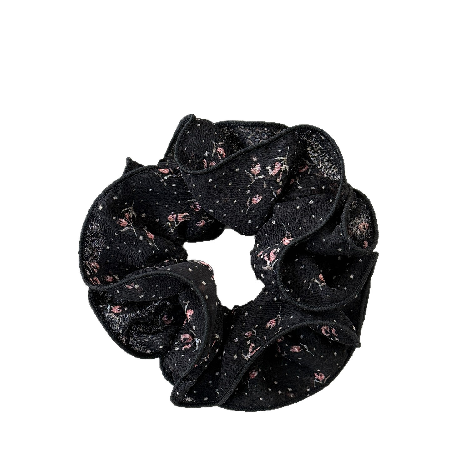 Women's Spring Lace Gauze Hair Tie Scrunchie Black Printed Pattern