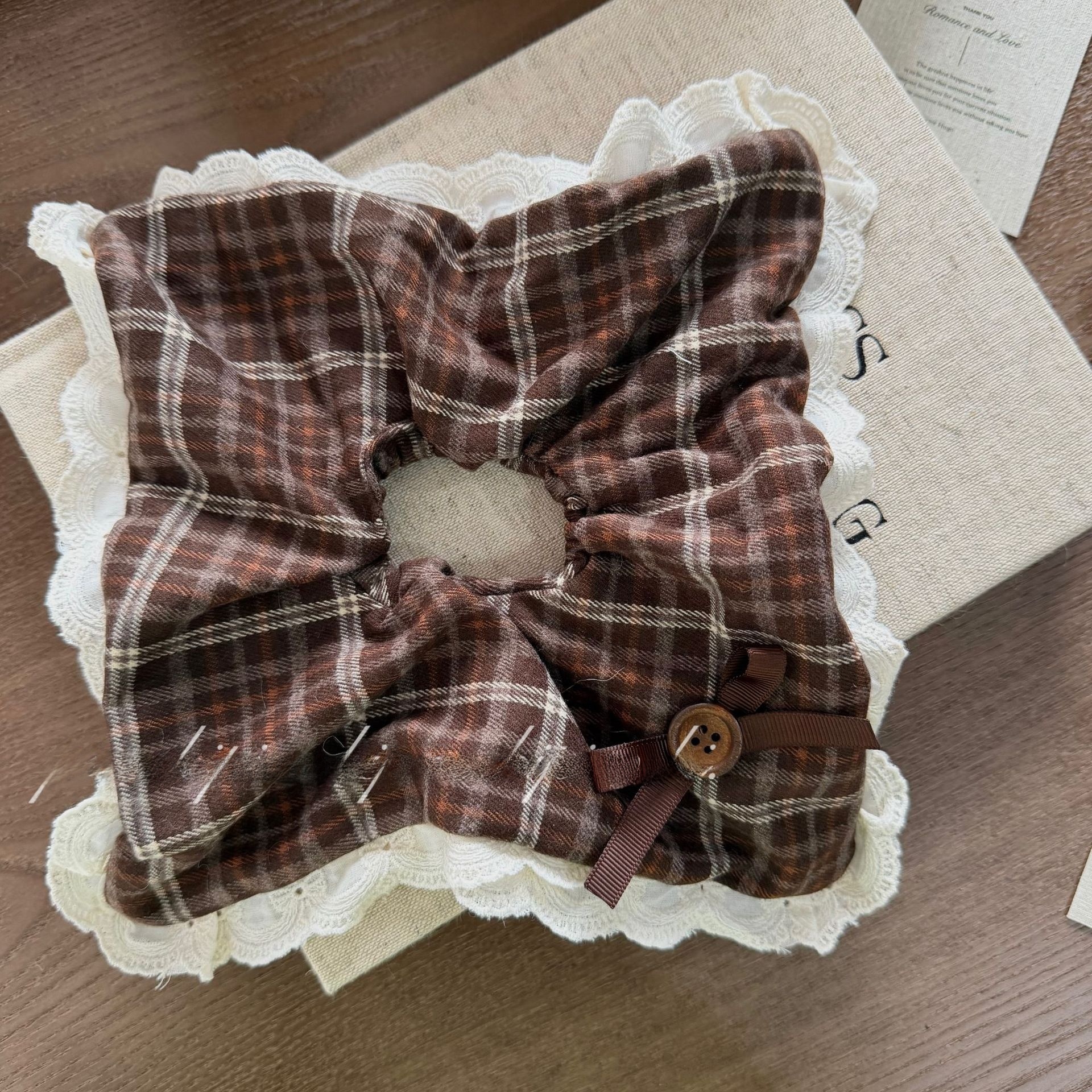 Women's French Style Autumn Winter Cloth Hair Tie Coffee Plaid