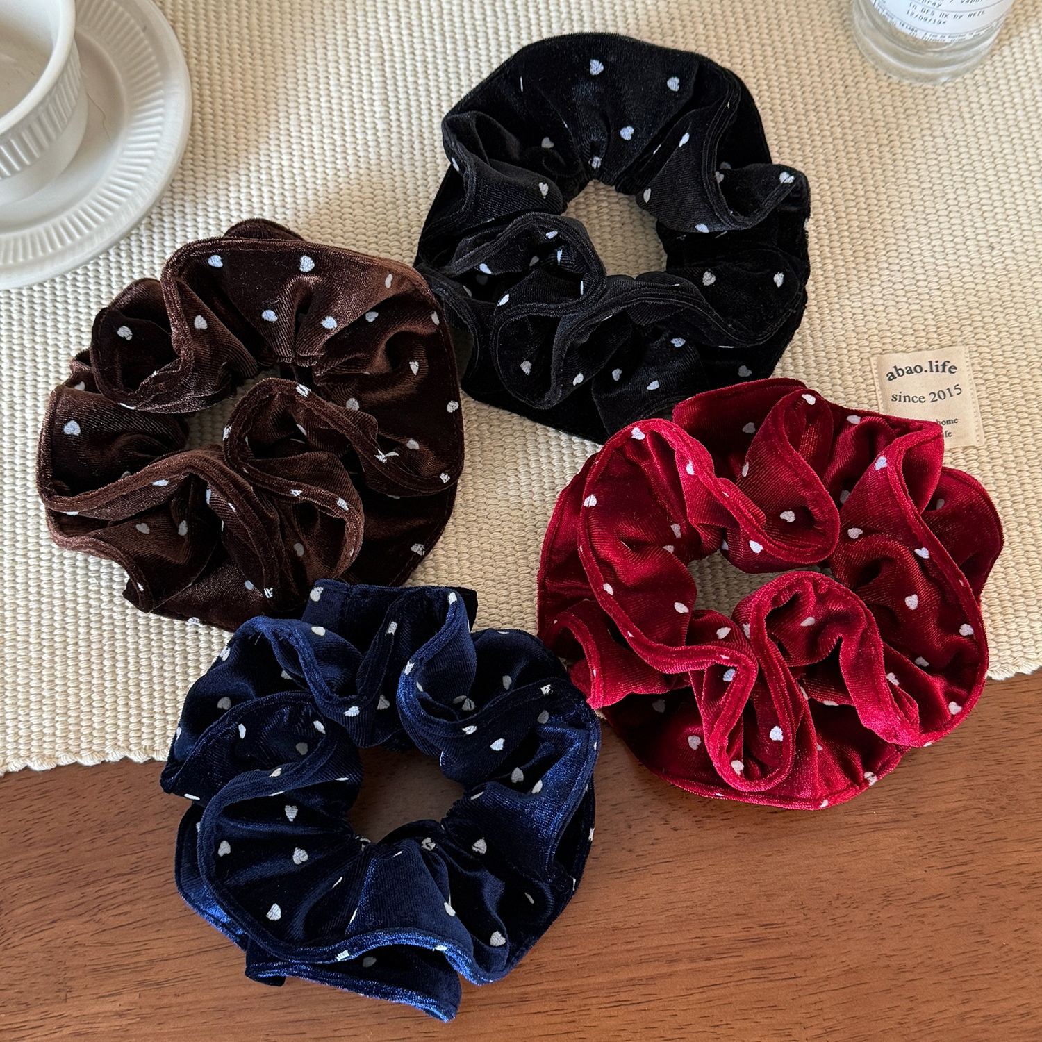Women's Elegant Velvet Polka Dot Hair Scrunchies Small Fragrance Style Ties