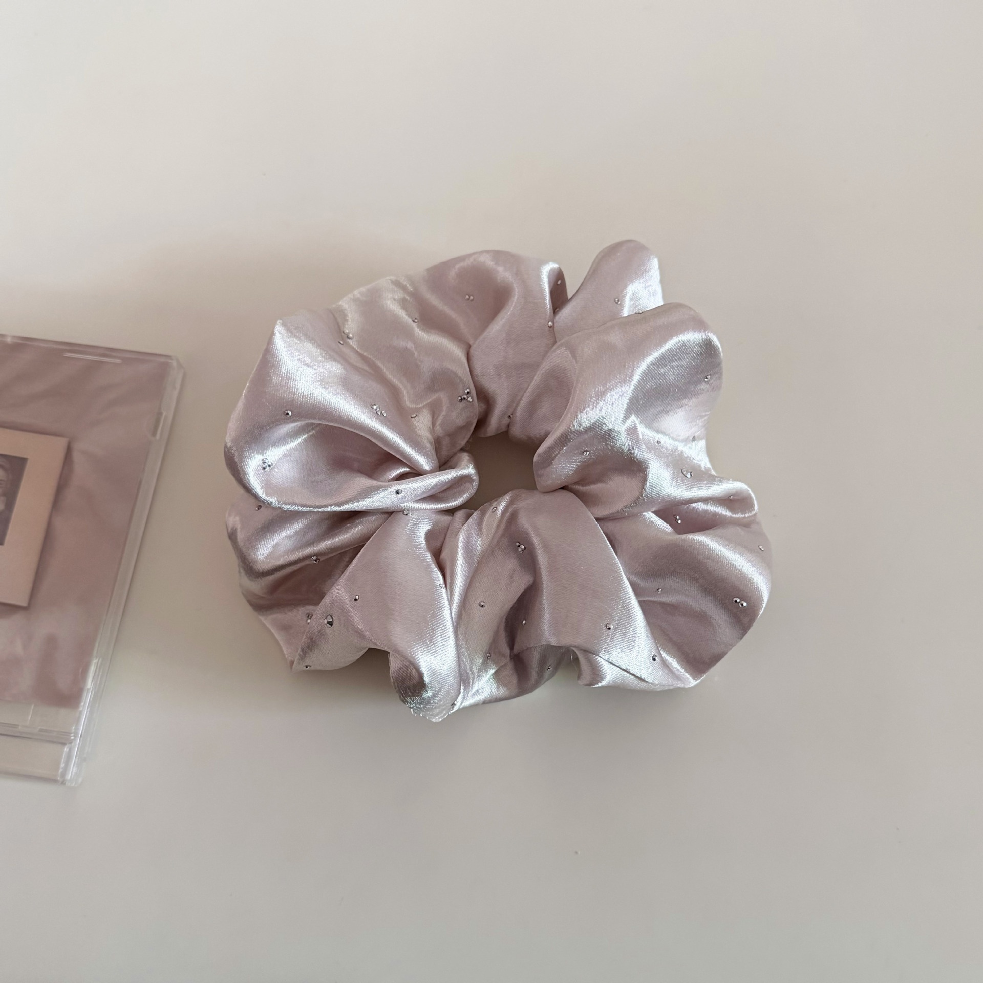 Women's French Satin Rhinestone Starry Scrunchie Hair Tie Solid Color