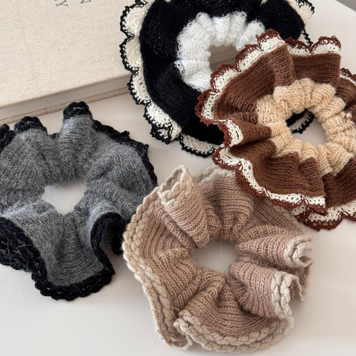 Women's Autumn Winter Elastic Bun Hair Tie Elegant Soft Knitted Lace