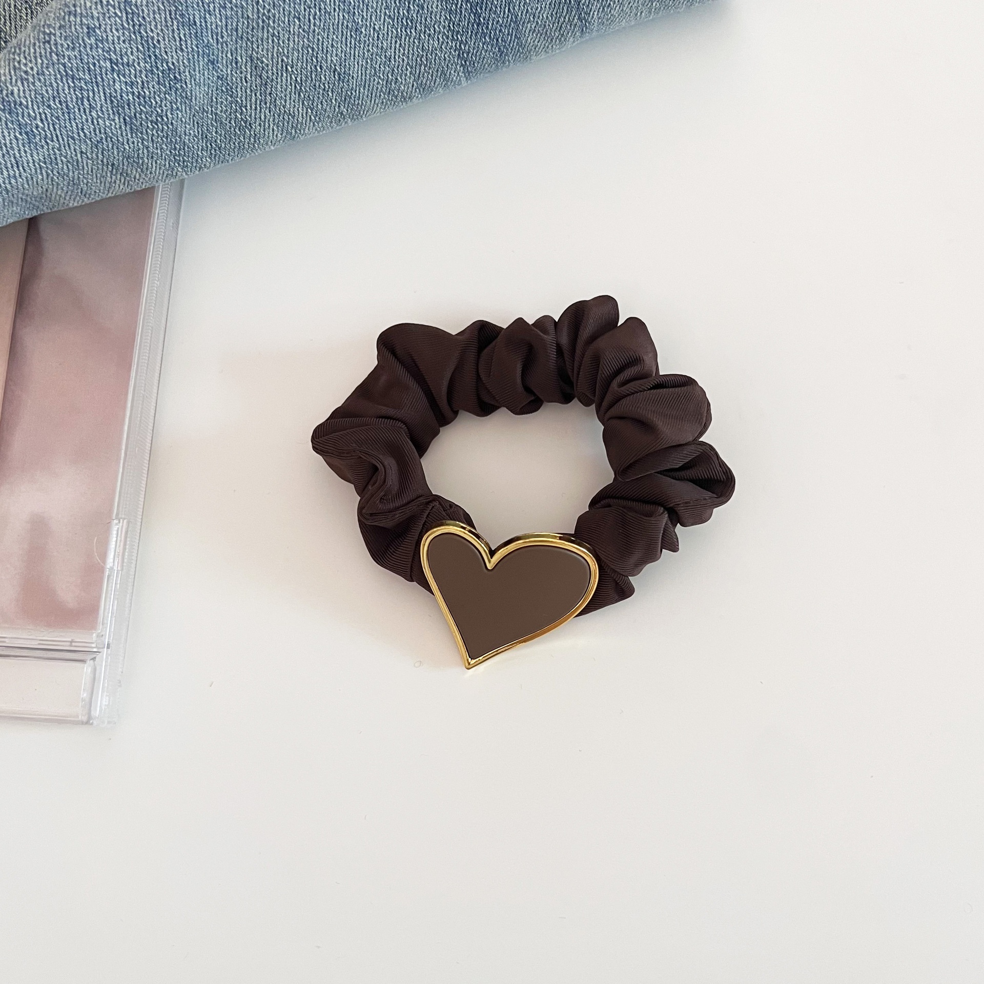 Women's Vintage Matte Cloth Hair Tie Casual Business Heart Shape