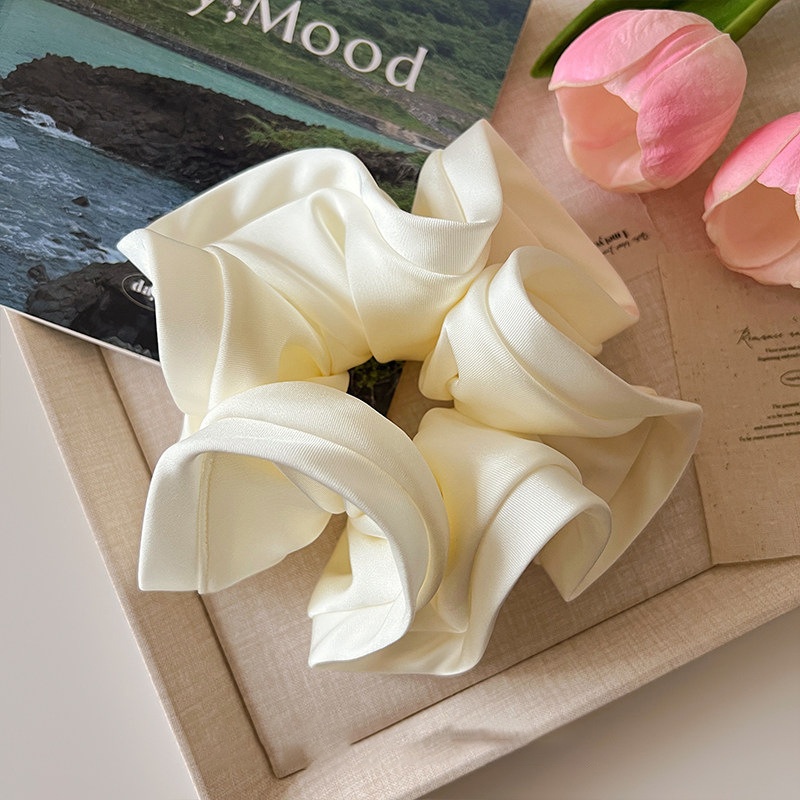 Women's Spring Summer Satin Scrunchie Hair Tie Sweet Blue Floral