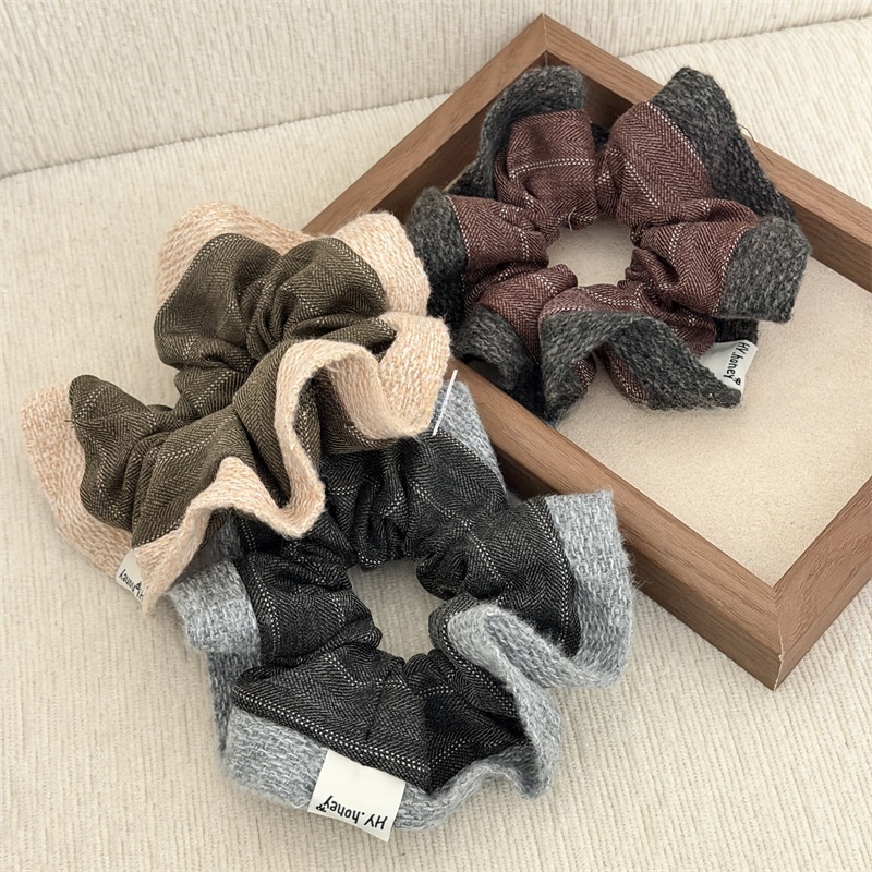 Women's Autumn Winter Knit Hair Tie Retro Striped Coffee Color