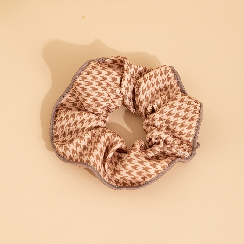 Women's Fabric Hairband Bun Headwear Houndstooth Plaid Black Coffee