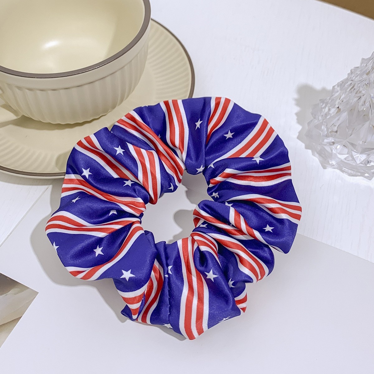 Women's Handmade Cloth Scrunchie Hair Tie American Flag Independence Day