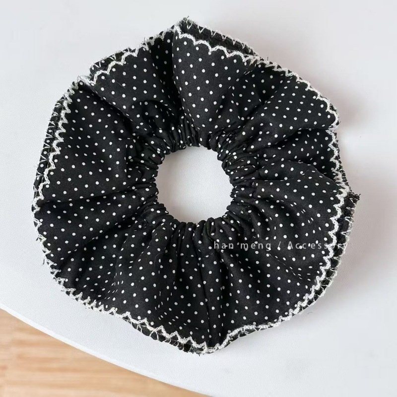 Women's Retro Spring Cotton Hair Tie Black & White Polka Dots
