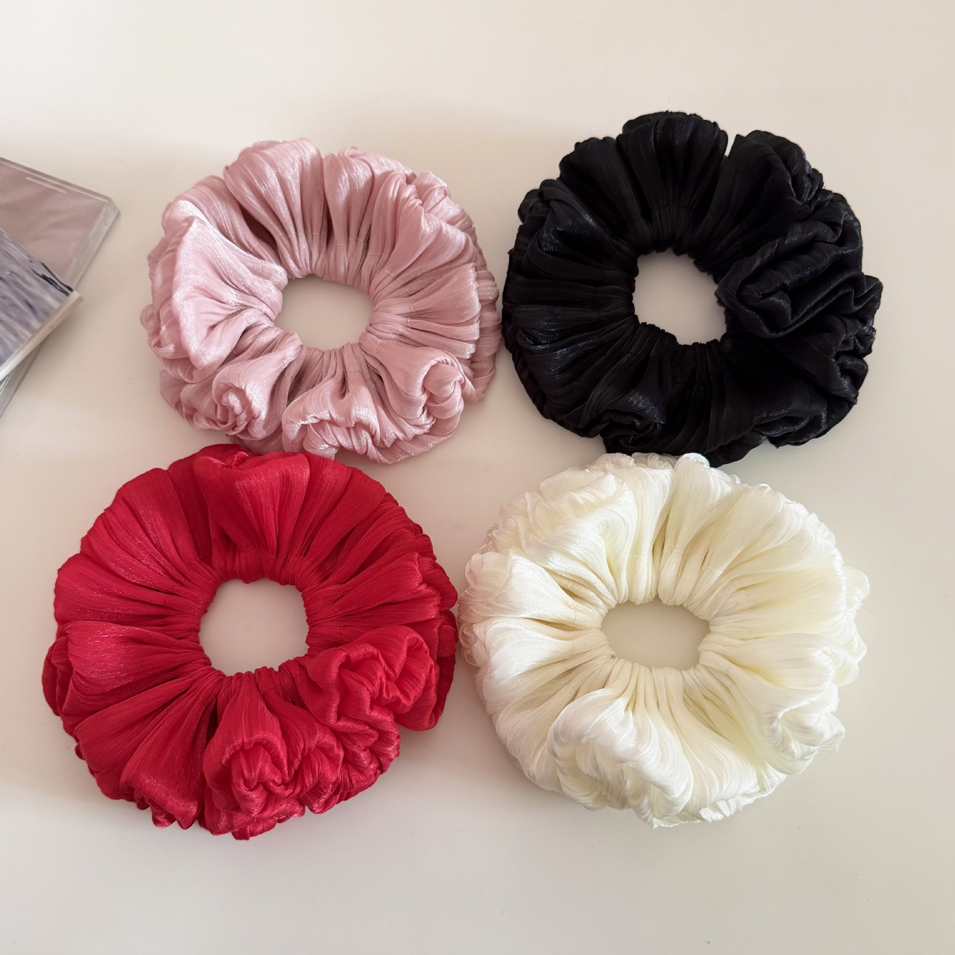 Women's Spring French Style Organza Hair Tie Scrunchie Solid Red