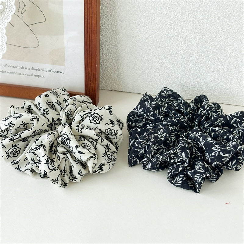 Women's High Elasticity Cloth Bun Hair Scrunchies Ink Painting Print